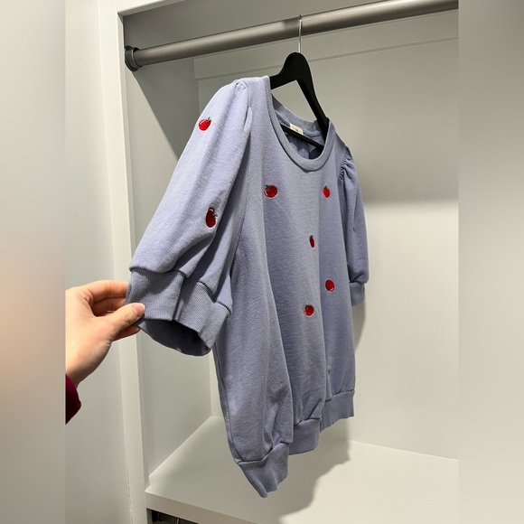 T. La Puff-Sleeve Pullover Shirt French Terry Blue tomato Embroidery 2X - Picture 7 of 13